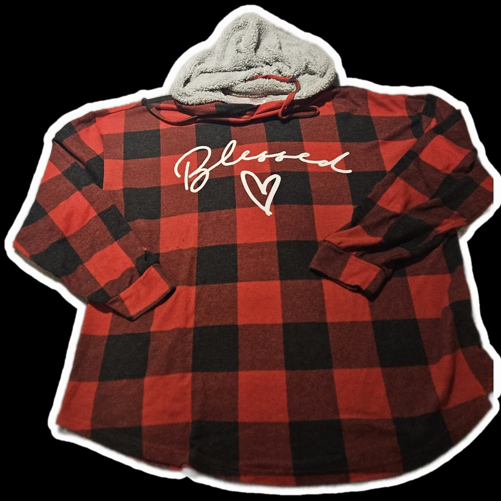 No Boundaries Red and Black Plaid Hoodie